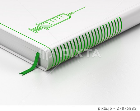 Health concept: closed book, Syringe on white 27875835