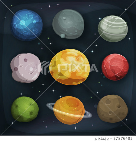 Comic Planets Set On Space Background 27876483