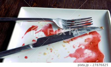 Empty plate smeared with fruit syrup Empty plate smeared with fruit syrup 27876825