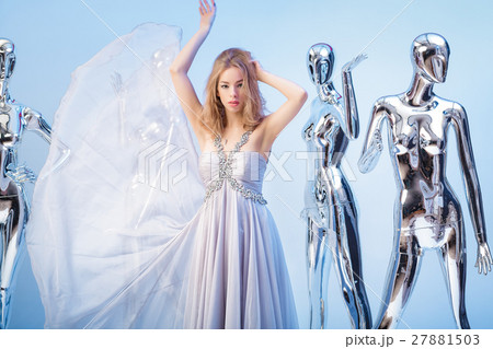 beautiful blond woman in elegant evening dress on 27881503