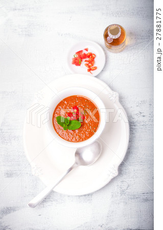 Bowl of Fresh tomato soup Gazpacho. 27881775