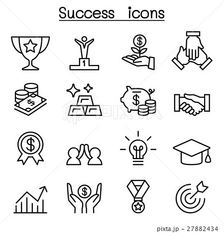 Success icon set in thin line style 27882434
