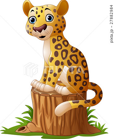 Cartoon leopard sitting on tree stump Cartoon leopard sitting on tree stump 27882984