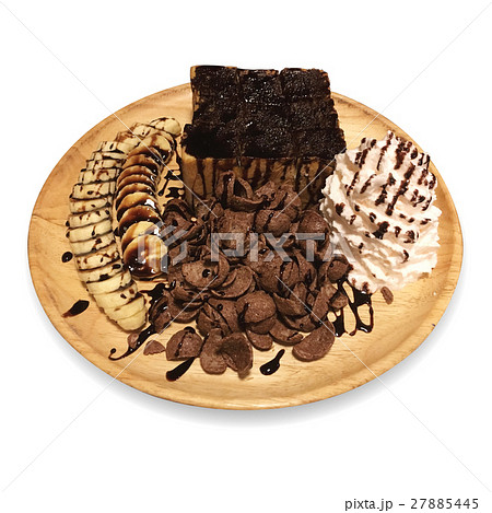 Chocolate banana toast on white background. Chocolate banana toast on white background. 27885445