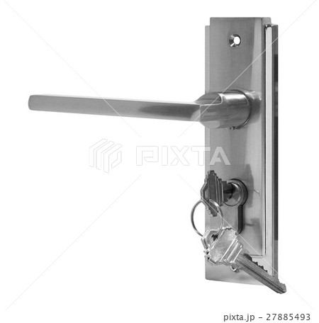 Door handle of silver and key on side view. Door handle of silver and key on side view. 27885493