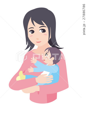 赤ちゃん抱えるママのイラスト素材