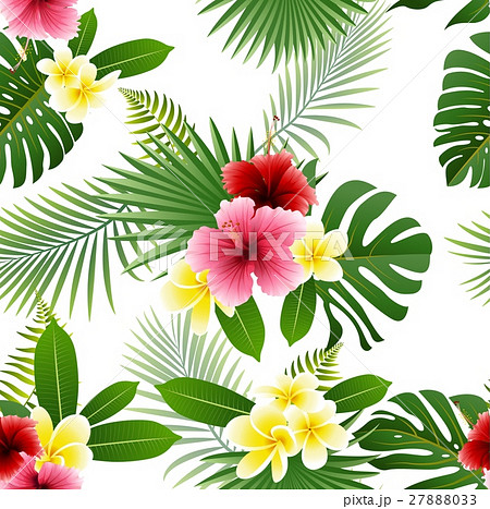 Seamless pattern of tropical flowers and tropical  27888033