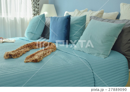 Scarf on bed in blue color scheme bedding 27889090