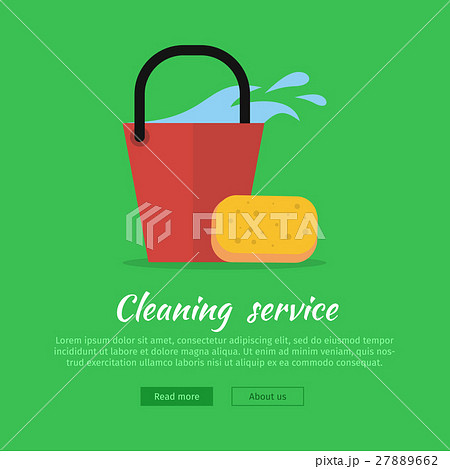 Cleaning Web Banner. Bucket with Water and Sponge Cleaning Web Banner. Bucket with Water and Sponge 27889662