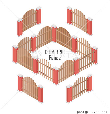 Wooden Fence Isolated on White with Columns. 27889664