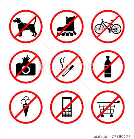 Signs forbidding different actions in various plac 27890577