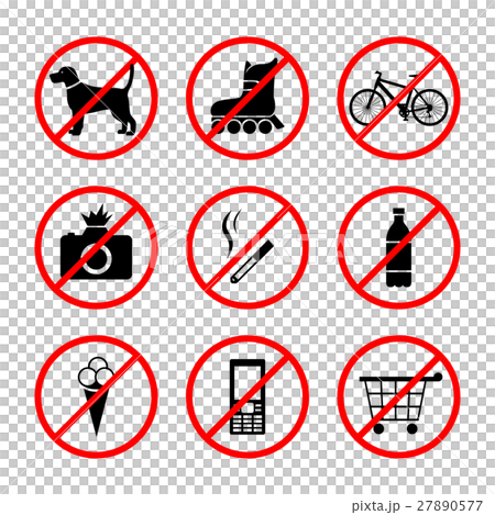Signs forbidding different actions in various plac 27890577