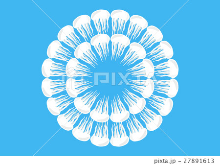 Many white jellyfish round on blue sea background Many white jellyfish round on blue sea background 27891613
