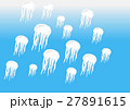 Many white jellyfish on blue sea background 27891615