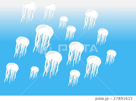 Many white jellyfish on blue sea background Many white jellyfish on blue sea background 27891615