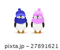 Penguin couple in hats on a light background 27891621