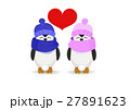 Penguin couple in hats and heart on a light 27891623