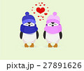 Penguin couple in hats and heart on a yellow 27891626