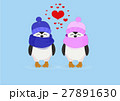 Penguin couple in hats and heart on a blue 27891630