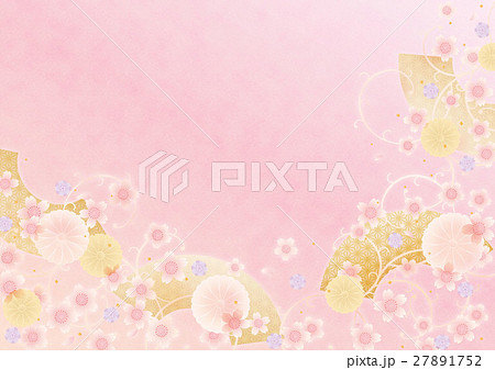 背景素材-桜唐草模様よこ（背景ピンク）テクスチャ 27891752