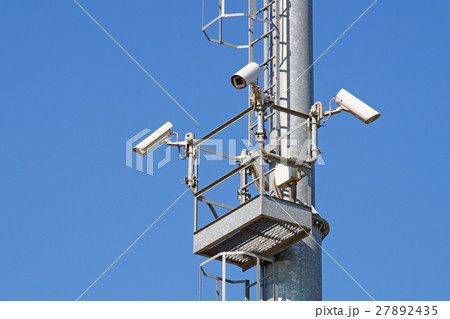 security camera and urban video at pole blue sky security camera and urban video at pole blue sky 27892435
