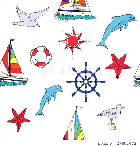 Nautical seamless pattern with ships Nautical seamless pattern with ships 27892472