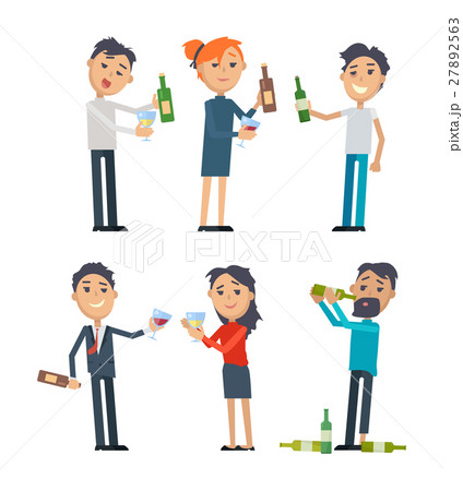 Drunk People with Alcohol Flat Vectors Set Drunk People with Alcohol Flat Vectors Set 27892563