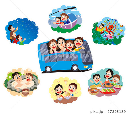 家族旅行 バス旅行 バス家族旅行のイラスト素材 2731