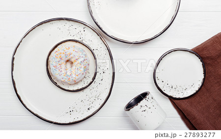 Stylish set of handmade dishes on the table 27893277