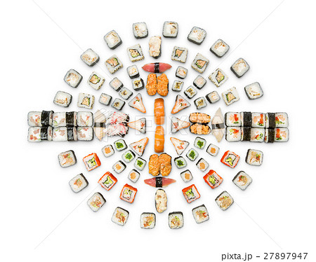 Set of sushi, maki and rolls isolated on white Set of sushi, maki and rolls isolated on white 27897947