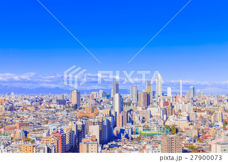 東京　都心から豊島区方面の街並み（サンシャイン60と秩父連山） 27900073