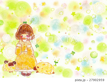 女の子と羊のイラスト素材 27902959 Pixta