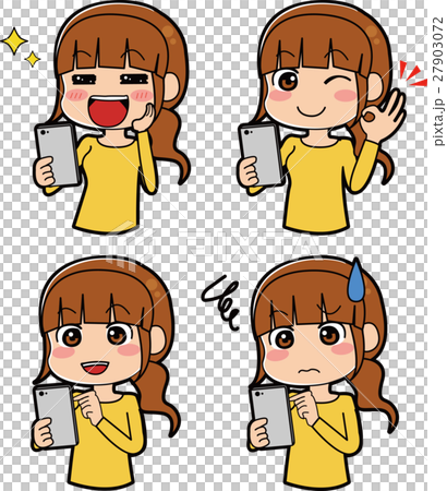 Female facial expression variation set that manipulates smartphones Female facial expression variation set that manipulates smartphones 27903072