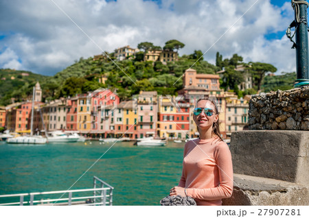 Woman at Portofino village on Ligurian coast, Italy Woman at Portofino village on Ligurian coast, Italy 27907281