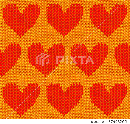 Red knitted hearts on yellow 27908266