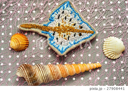 handmade embroidered ramp fish among seashells 27908441