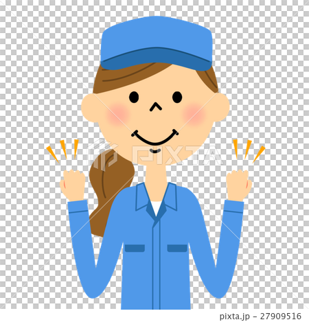 作業着の女性　ガッツポーズ 27909516