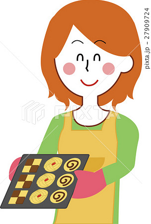 クッキーを焼く女性のイラストのイラスト素材