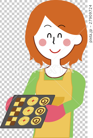 クッキーを焼く女性のイラストのイラスト素材