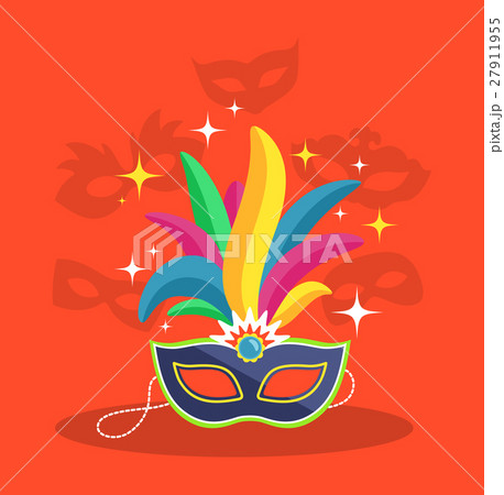 Mask with Multicolor Feather on Red 27911955