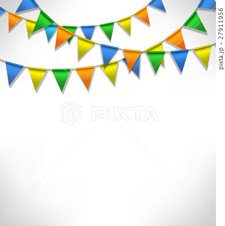 Multicolored bright buntings garlands on grayscale 27911956