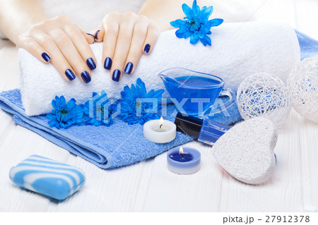 beautiful blue manicure with chrysanthemum and beautiful blue manicure with chrysanthemum and 27912378
