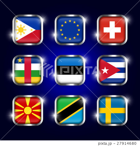 Set of world flags quadrangular glass buttons  27914680