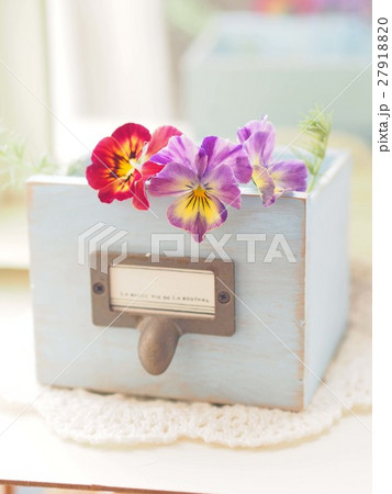 ウッドボックスに飾ったパンジー 27918820