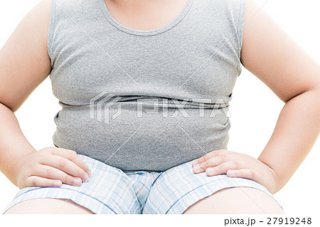 Obese fat boy overweight. Tight shirt of vest isolated 27919248