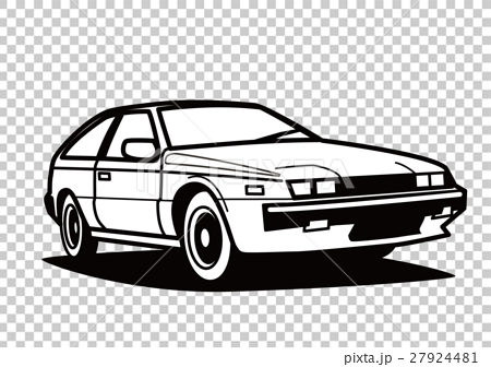 80年代風スポーツカー 白黒のイラスト素材