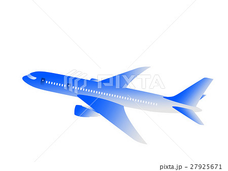 青色のグラデーションで描いた飛行機 旅客機 のイラストのイラスト素材