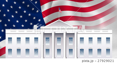 アメリカ ホワイトハウス 国旗 背景 のイラスト素材