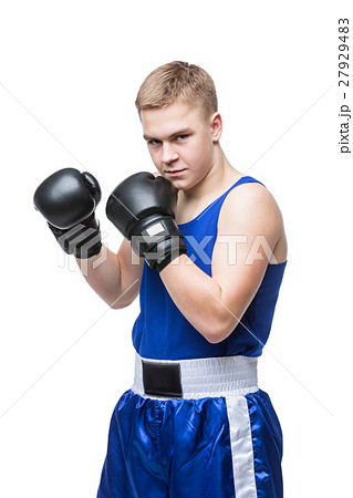 Young boxer sportsman in blue sport suit Young boxer sportsman in blue sport suit 27929483