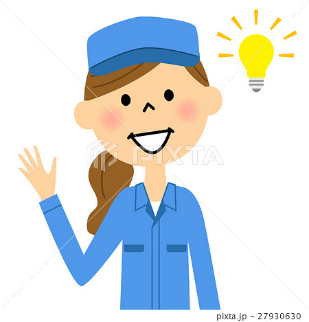 作業着の女性 ひらめく 作業着の女性 ひらめく 27930630